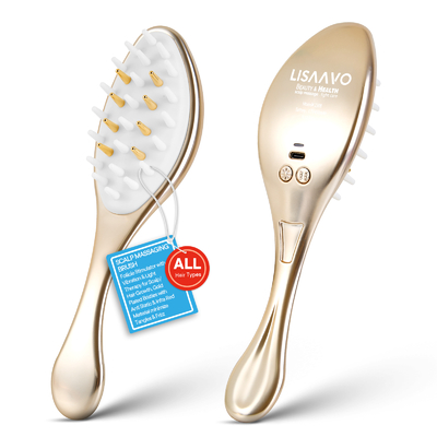 satın al 450nm 650nm LED Işık Terapisi Saç Fırçası Masaj EMS Saç Fırçası Mat Altın Çevrimiçi üretim