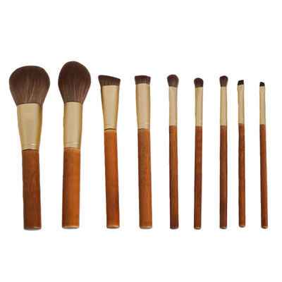 Mua 9 miếng Vintage gỗ tay cầm trang điểm bàn chải đặt với vàng bấm cát nhôm Ferrules và siêu mềm hai tông nhựa bristles sản xuất trực tuyến